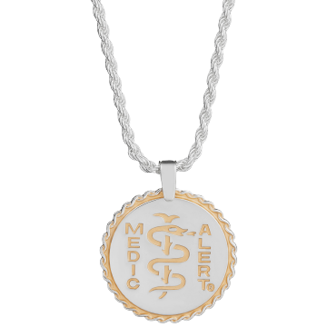 QR Code French Elite Medical ID Necklace Sterling Silver, Silver Gold, large image number 1